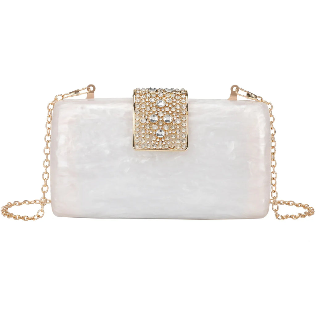 Bolsa de noite acrílica brilhante com trava de diamante, bolsa crossbody, forro de poliéster versátil, bolso para celular incluído