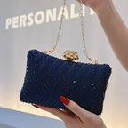 Bolsa de jantar com travesseiro azul safira, versátil, luxuosa, temperamento, bolsa de mão, retrô, diamante quente, banquete, bolsa feminina
