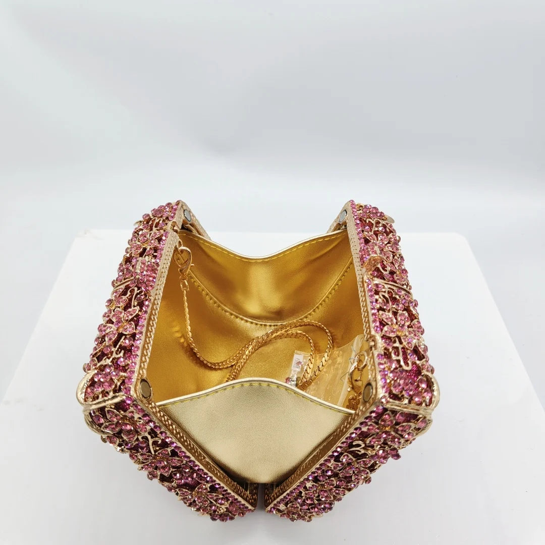 Bolsa de cristal nova flor diamante conjunto jantar saco banquete festa oco diamante embreagem bolsa feminina