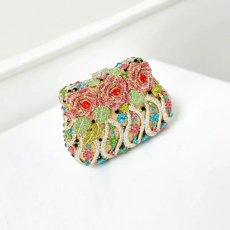 Moda menina multi cor rosa diamante bolsa de embreagem feminina sacos de cristal noite festa casamento bolsa nupcial metal minaudiere