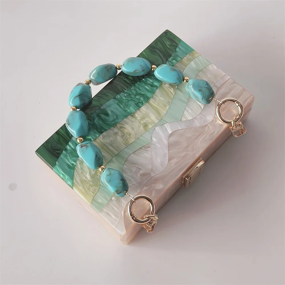 Mármore pérola listrado onda acrílico sacos de noite sacs à principal ombro mensageiro aleta feminina festa menina bolsa bolsas saco