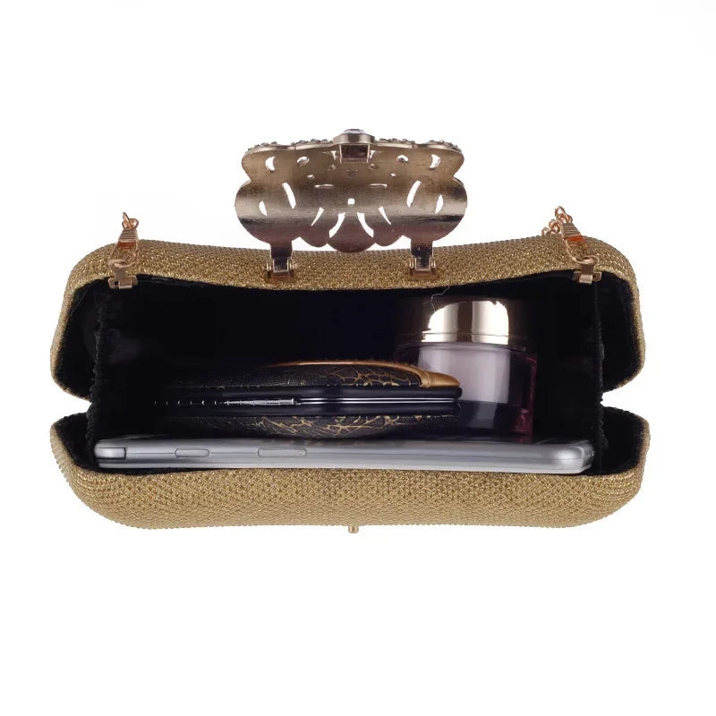 Bolsa de mão feminina embutida com diamante, concha dura, bolsa de noite, ombro, crossbody, corrente, maquiagem, couro pu, compartimento interior