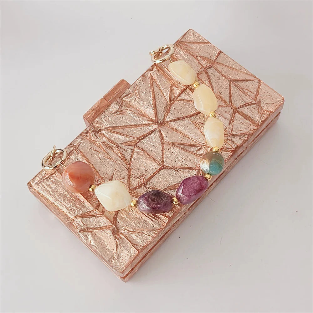 Grande brilhante ouro tecido acrílico bolsas e bolsas femininas perspex caixa embreagem noite crossbody longo mini feminino senhora pro nova aleta