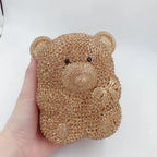 Urso de pelúcia dos desenhos animados strass saco vazio metal cristal jantar artesanal diamante bolsa feminina acessível glitter acolchoado crossbody