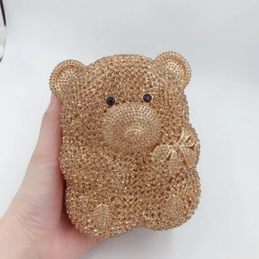 Urso de pelúcia dos desenhos animados strass saco vazio metal cristal jantar artesanal diamante bolsa feminina acessível glitter acolchoado crossbody