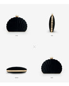 Bolsa de jantar de festa de veludo preto de concha premium Bolsa de embreagem com fecho de pérola Bolsa de casamento Bolsa crossbody Bolsa pequena feminina de veludo.