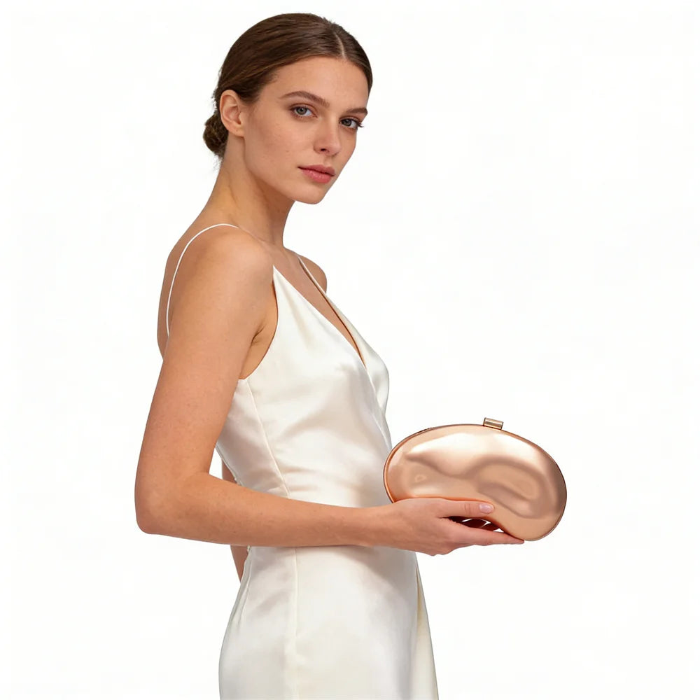 Bolsa de Mão Pequena para Festa de Casamento Feminina, Clutch Metálica da Moda, Bolsa de Noite com Alça em Forma de Concha