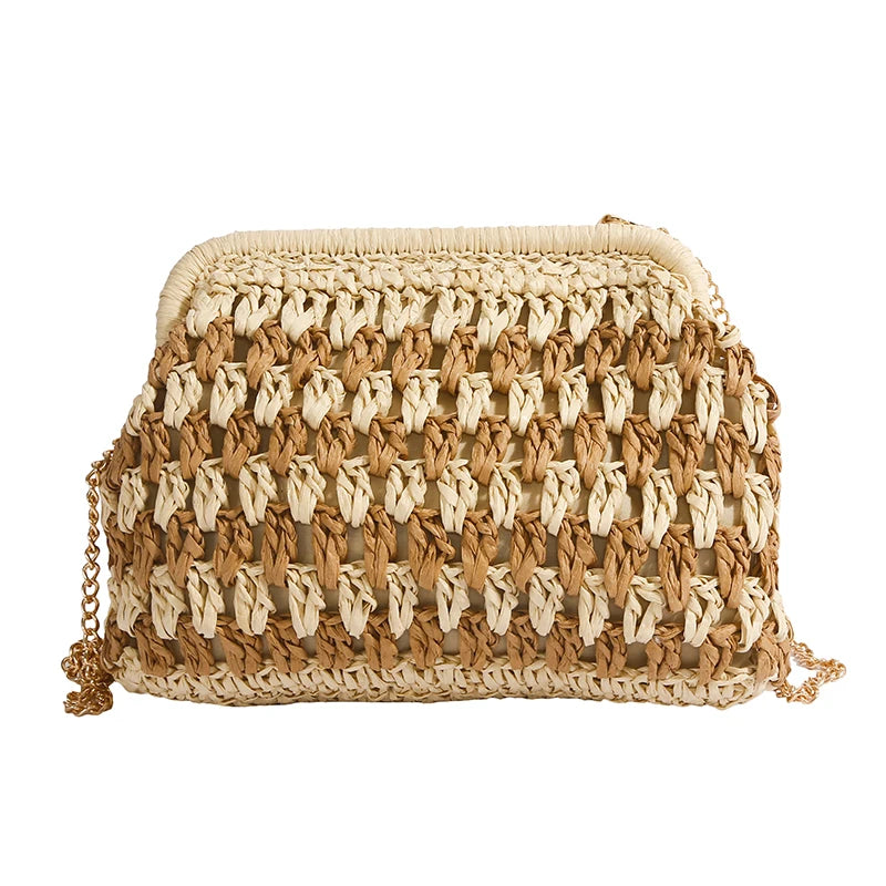 Moda a céu aberto malha sacos de ombro para mulheres elegante trançado fecho design leve crossbody bolsa verão praia tote bolsa