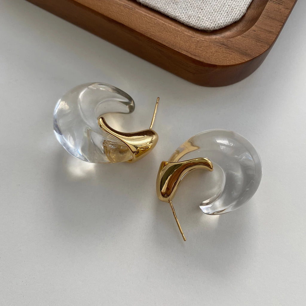 Brincos Transparentes em Forma de U Retro de Alta Qualidade com Agulha de Prata 925 Design F Sensacional Joias para Ou...