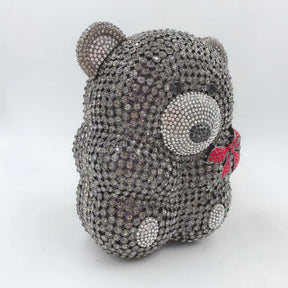 Urso de pelúcia dos desenhos animados strass saco vazio metal cristal jantar artesanal diamante bolsa feminina acessível glitter acolchoado crossbody