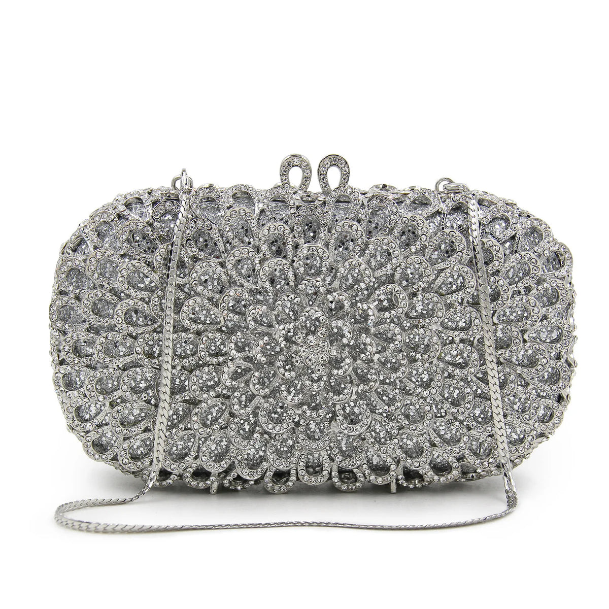 Strass vazio metal cristal jantar diamante bolsa de embreagem feminina mini crossbody com corrente de strass floral frisado sacola