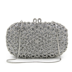 Strass vazio metal cristal jantar diamante bolsa de embreagem feminina mini crossbody com corrente de strass floral frisado sacola