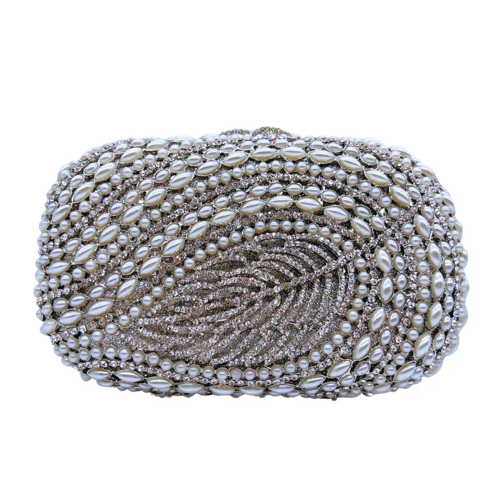 Pérola diamante noite embreagens formal casamento folhas bolsas diamante bolsas femininas de metal duro senhora bolsas jantar nupcial embreagem