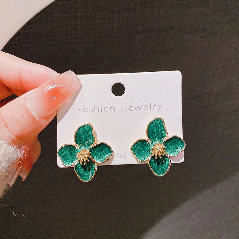 Hibisco caiu esmalte flor brincos para mulheres menina francês ins vintage 2024 moda coreano casamento romântico jóias presentes
