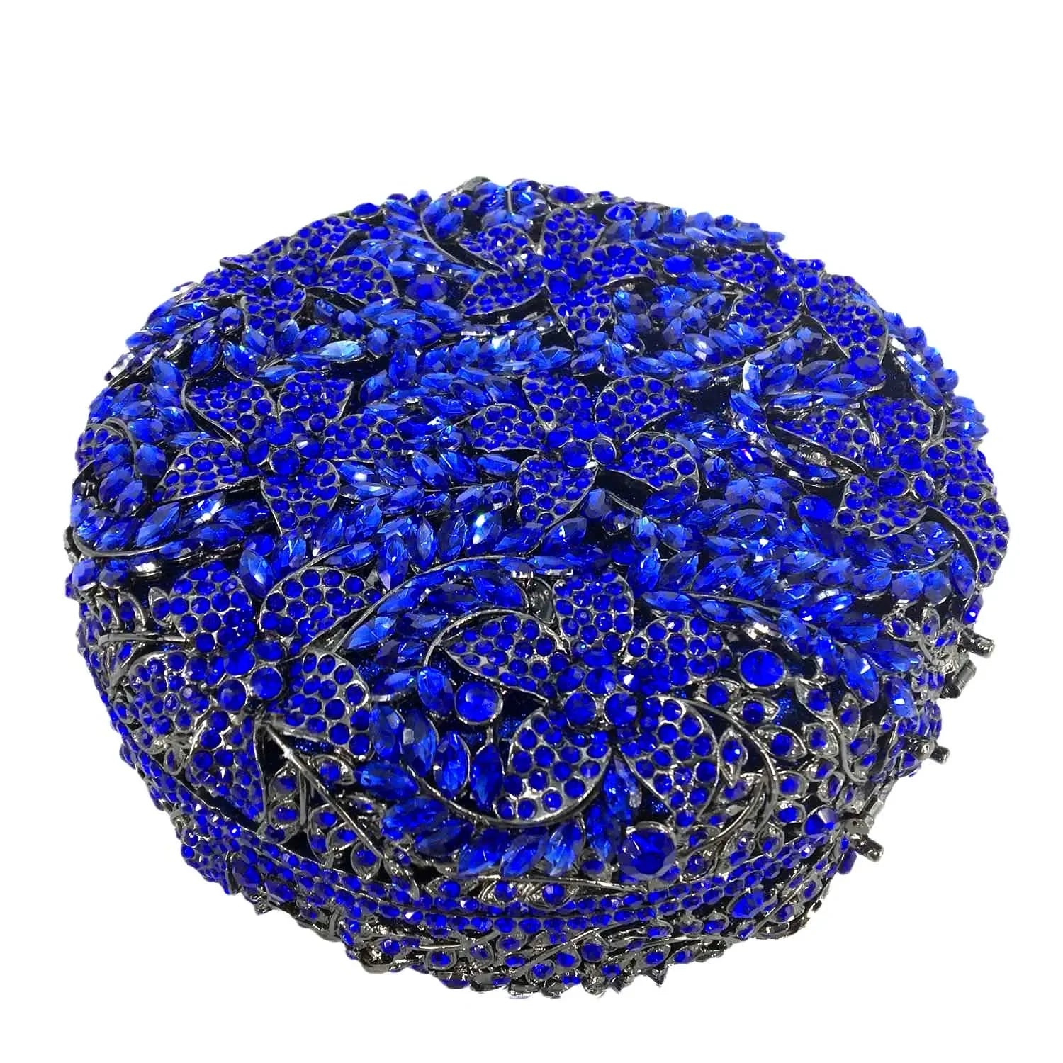 Boutique de fgg luz azul safira flor cristal sacos de noite para festa de casamento feminino strass bolsas nupcial saco de embreagem
