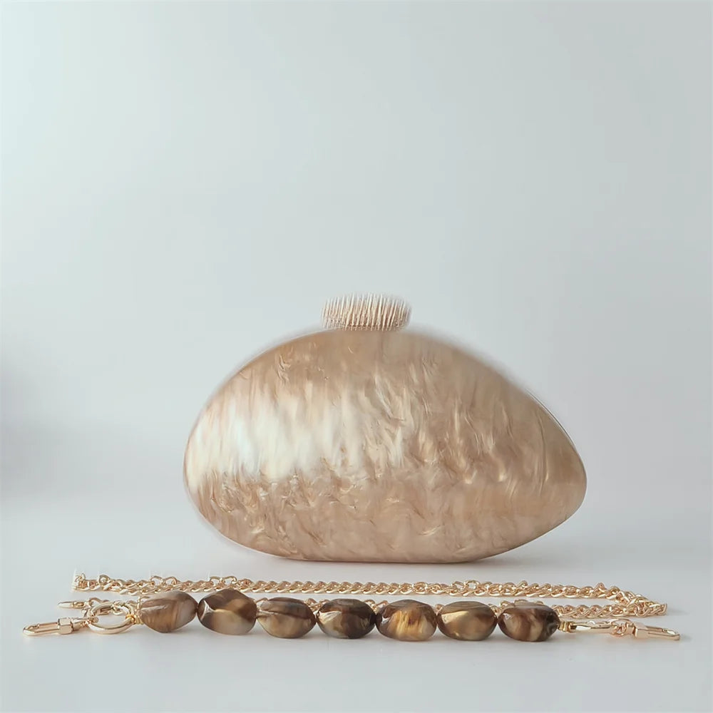 Bolsa de mão oval crossbody concha elegante carteiras de mão femininas sacos de noite ombro nova forma especial bolsas de casamento acrílico