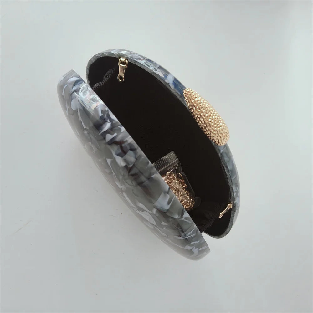 Bolsa de mão oval crossbody concha elegante carteiras de mão femininas sacos de noite ombro nova forma especial bolsas de casamento acrílico