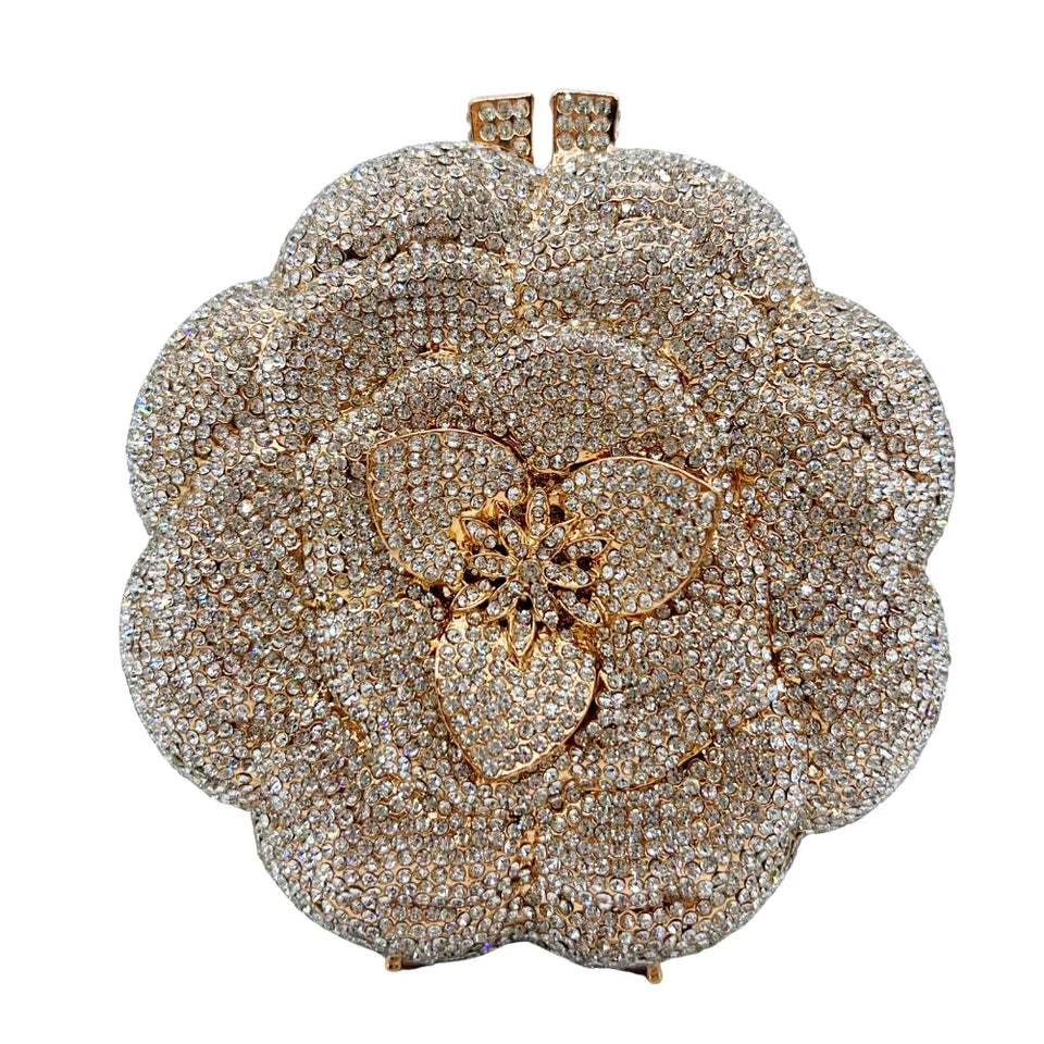 Alta qualidade presente do dia das mães 3d flor rosa strass diamante saco meninas e mulher saco de noite de casamento