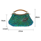 Bolsa luxuosa de lantejoulas com penas de pavão, feita à mão, retrô, cheongsam, bolsa de jantar, bolsa de mão com contas para vestido de casamento, jantar