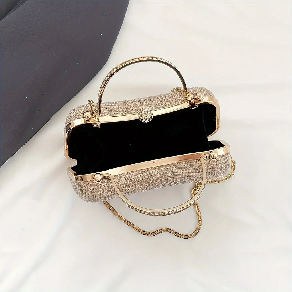 Mini bolsa de noite brilhante, bolsa com corrente de strass, bolsa de banquete com glitter de luxo, perfeita para festa, casamento, baile, jantar/banquete