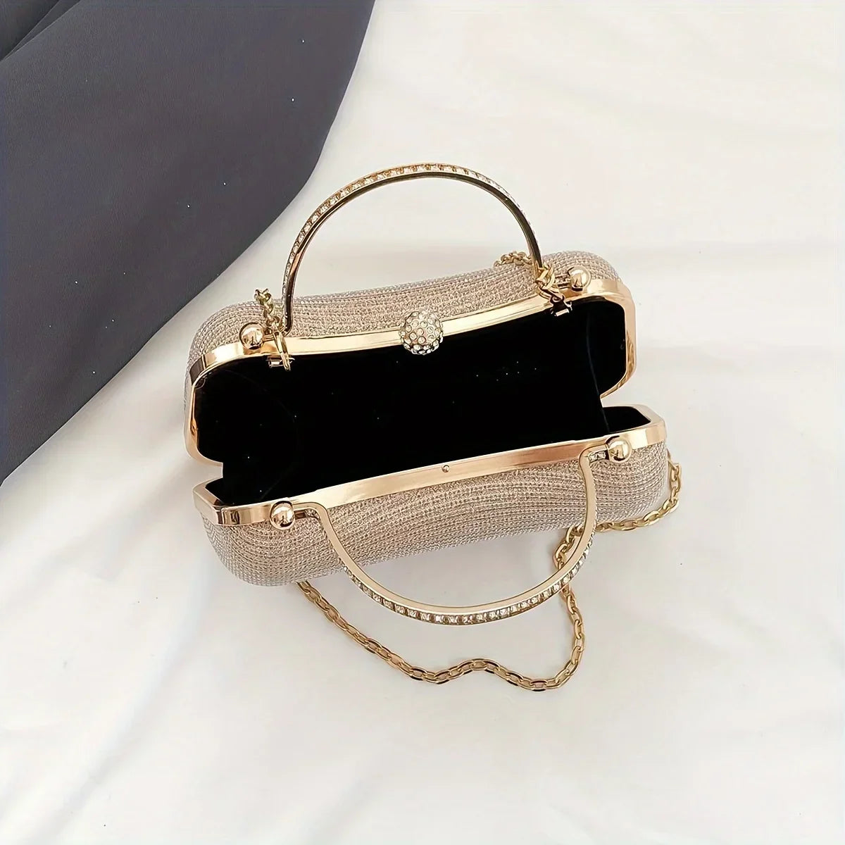 Mini bolsa de noite brilhante, bolsa com corrente de strass, bolsa de banquete com glitter de luxo, perfeita para festa, casamento, baile, jantar/banquete