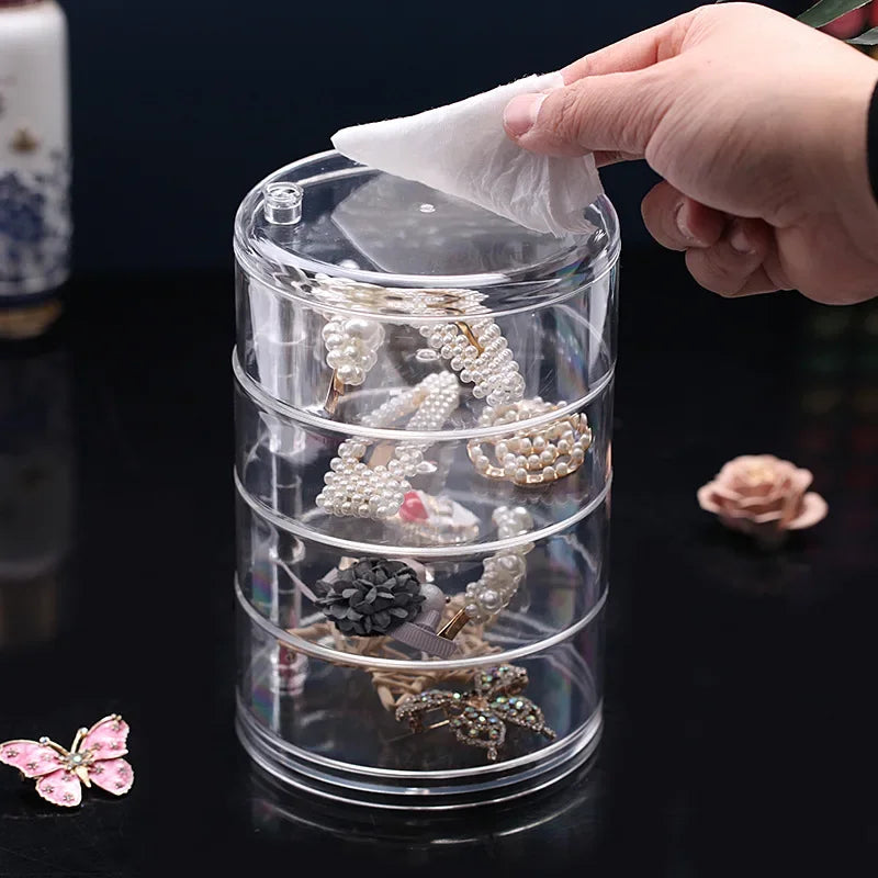 Caixa de armazenamento de jóias acrílica transparente rotativa mesa de maquiagem organizador à prova de poeira oferta por atacado para arranjo de mesa