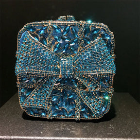 Caixa de presente com laço de borboleta incrustada com diamantes, bolsa quadrada pequena de mão com strass de alta qualidade, bolsa de ombro crossbody