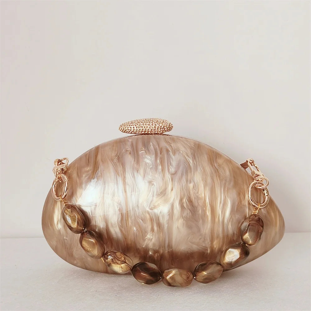 Pérola marrom mármore oval feminino luxo acrílico embreagem chique elegante saco de noite hardcase praia senhora bolsa noiva festa