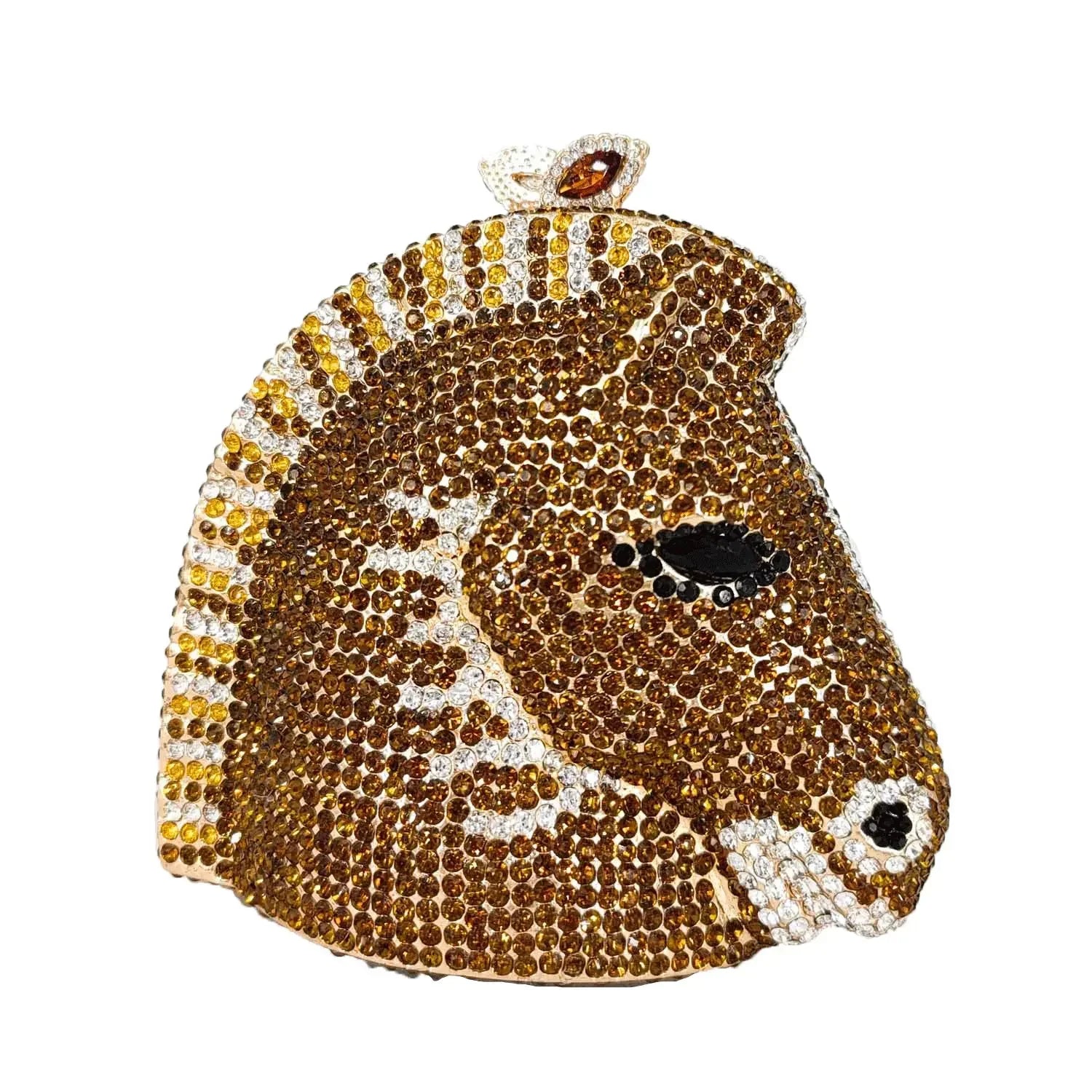 Boutique de fgg cabeça de cavalo dourado feminino cristal noite bolsa e bolsa festa casamento minaudiere animal strass saco embreagem