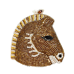 Boutique de fgg cabeça de cavalo dourado feminino cristal noite bolsa e bolsa festa casamento minaudiere animal strass saco embreagem