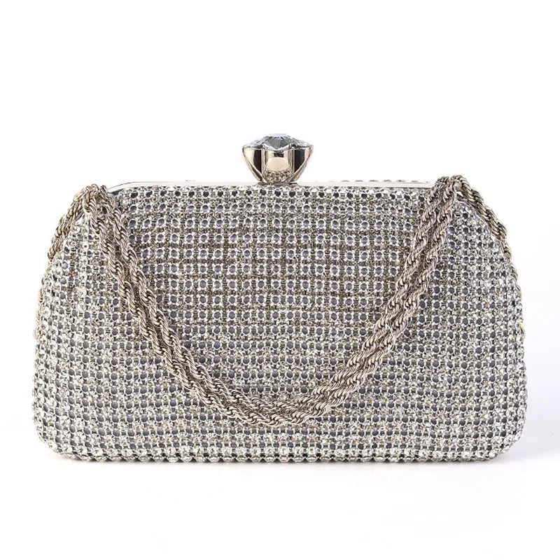Diamantes sacos de noite para mulheres, prata e ouro, bolsas de ombro luxuosas, banquete de casamento, bolsa de embreagem