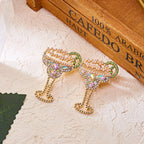 Brincos de vidro de vinho limão vintage para mulheres temperamento luz luxo incrustado strass pérola brincos meninas festa jóias presentes