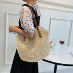 Bolsa de palha de verão tecida à mão para mulheres elegante bolsa de férias de praia bolsa de ombro de grande capacidade