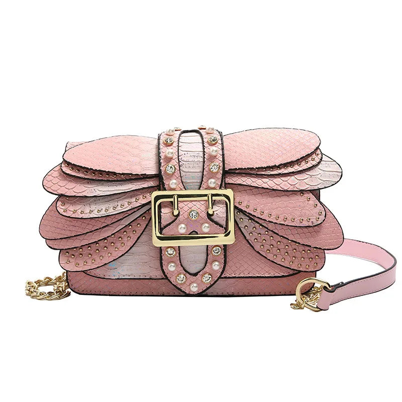 Pérola colorida rebitada saco gradiente libélula rebitada asas ombro sacola elegante noite embreagem para bolsas femininas