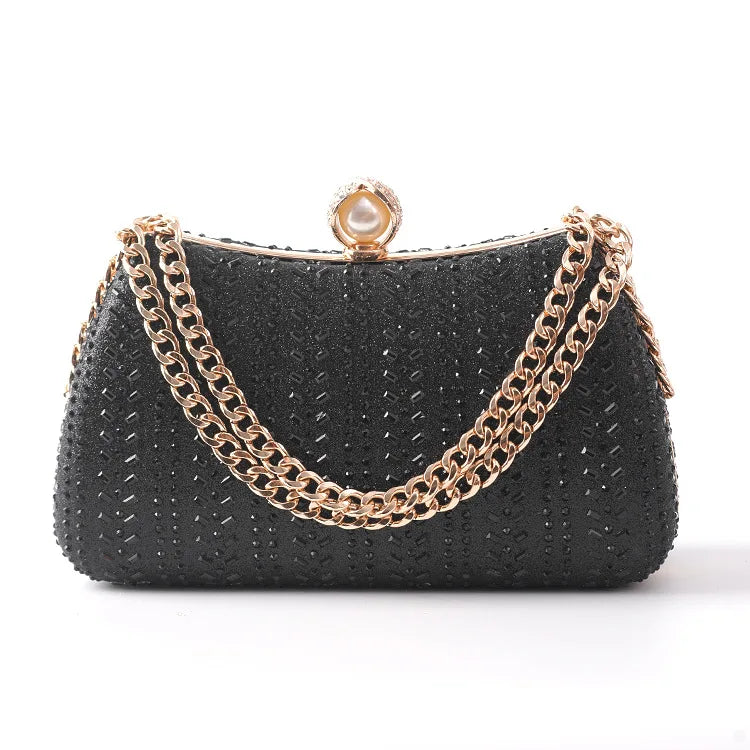 Bolsa de mão luxuosa com caixa de strass feminina com alça de corrente para festa de casamento vestido de noite bolsa