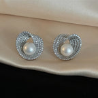 Zakol luxo aaa zircon redondo pérola brincos para mulheres irregular brinco temperamento festa de casamento jóias