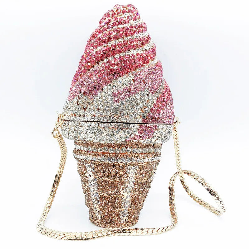 Nova chegada sorvete embreagens mulher colorido cristal bolsa aniversário baile de formatura diamante bolsa casamento festa de noiva presente saco noite