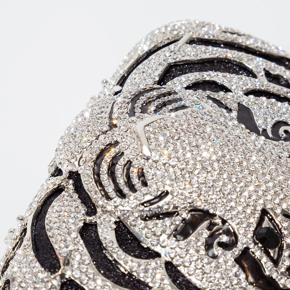Três-d cabeça de tigre cristal noite sacos de embreagem para festa de casamento metal strass novidade bolsas e bolsas designer de luxo