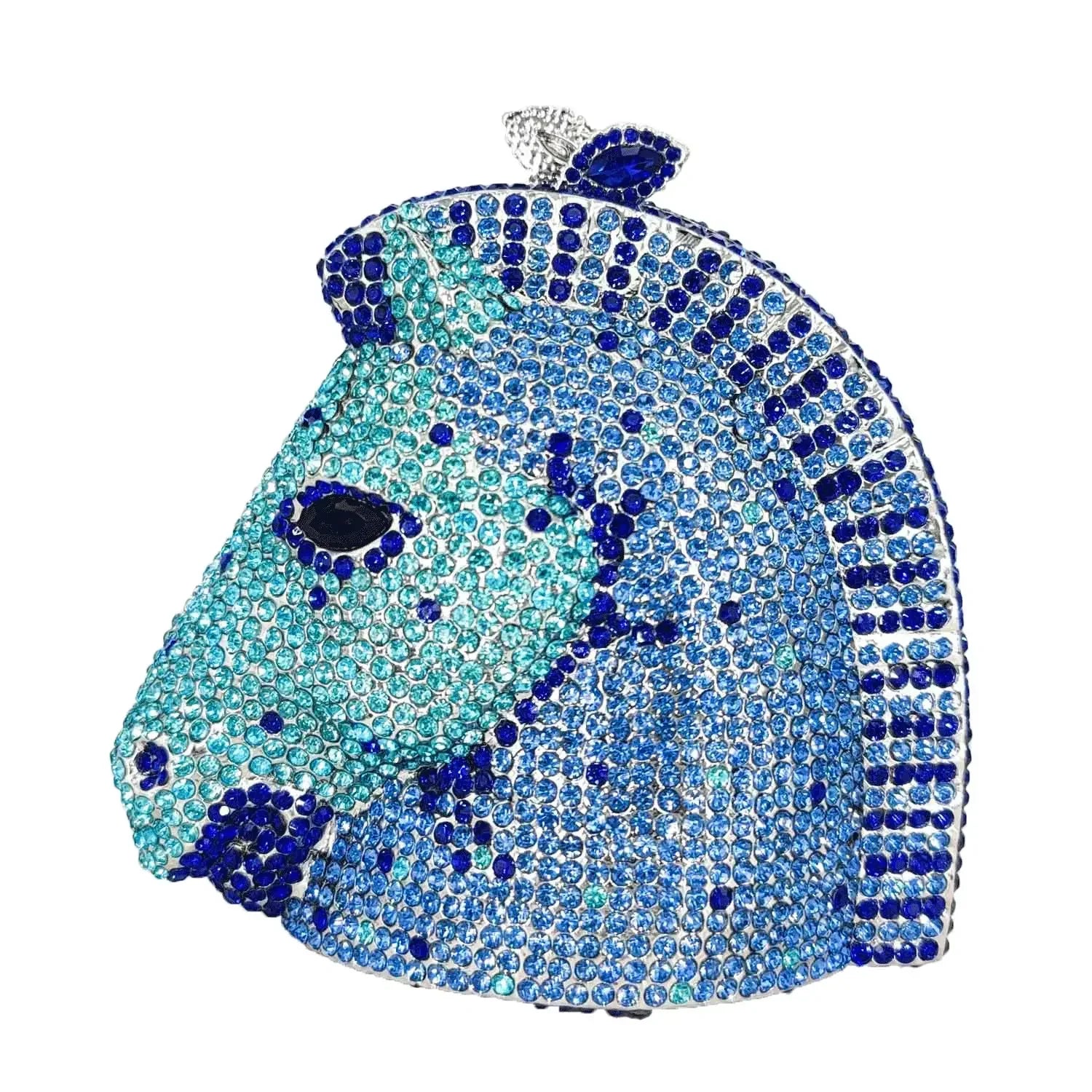 Boutique de fgg cabeça de cavalo dourado feminino cristal noite bolsa e bolsa festa casamento minaudiere animal strass saco embreagem