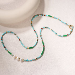 Gargantilha de pérolas e turquesa natural para mulheres, colar com pérolas, moda feminina, acessórios de jóias para pescoço, presentes