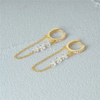 Aide 925 prata esterlina três zircão gota longa corrente ouro hoop fivela piercing brincos para mulheres casual jóias festa presente