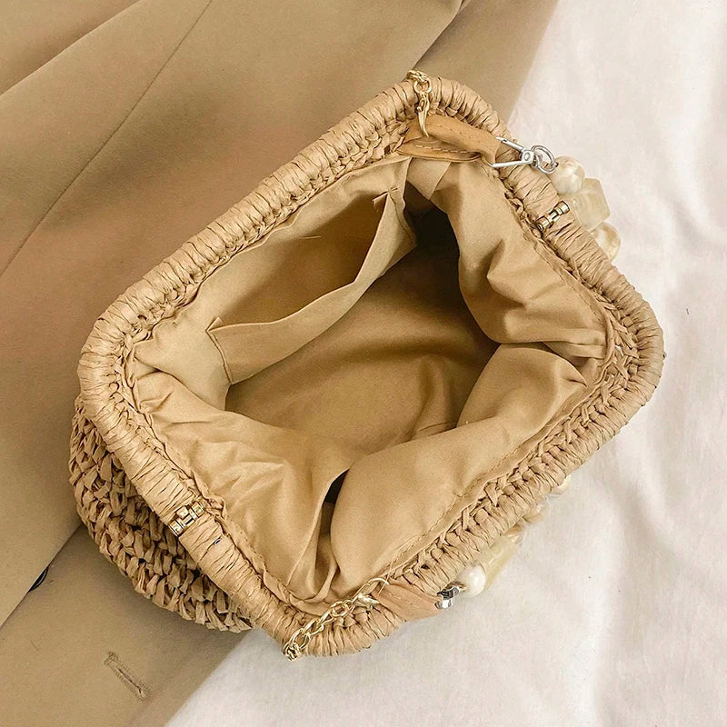 Bolsas de palha femininas da moda, bolsas de ombro estilo tecido moderno e de nicho, bolsas crossbody.