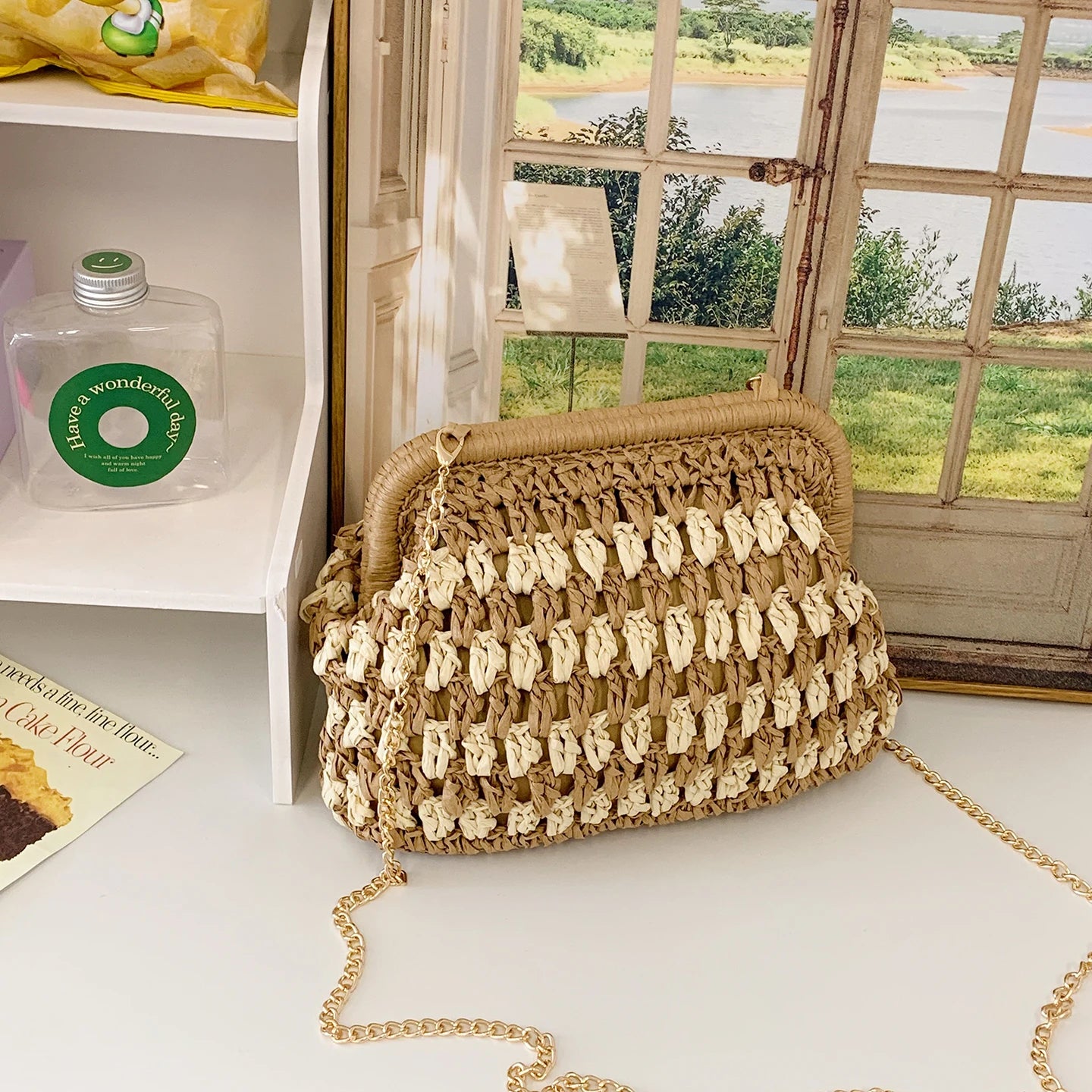 Moda a céu aberto malha sacos de ombro para mulheres elegante trançado fecho design leve crossbody bolsa verão praia tote bolsa