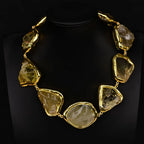 G-G 18 '' Natural Limão Quartzo Grande Bruto Borda de Ouro Banhado Gargantilhas Colar
