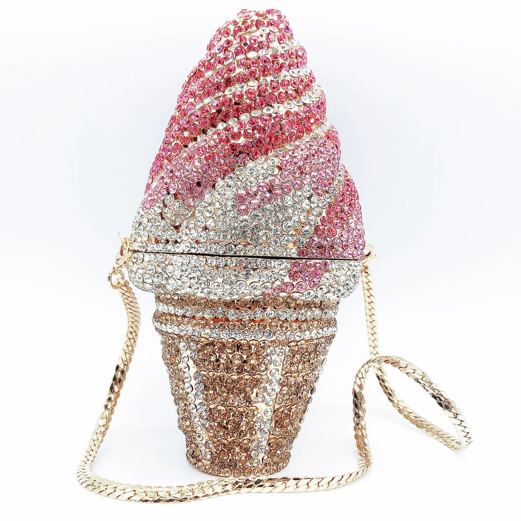 Nova chegada sorvete embreagens mulher colorido cristal bolsa aniversário baile de formatura diamante bolsa casamento festa de noiva presente saco noite