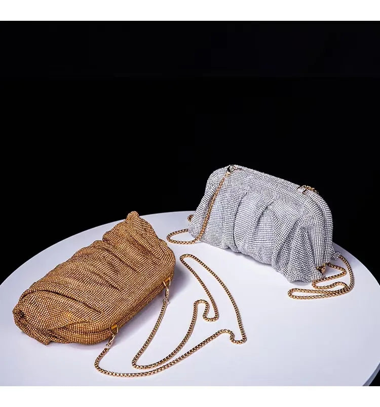 Glamourosa bolsa de noite com pérolas e strass para mulheres |   Embreagem elegante para performance em palco |   Bolsa brilhante para festa de casamento e baile 