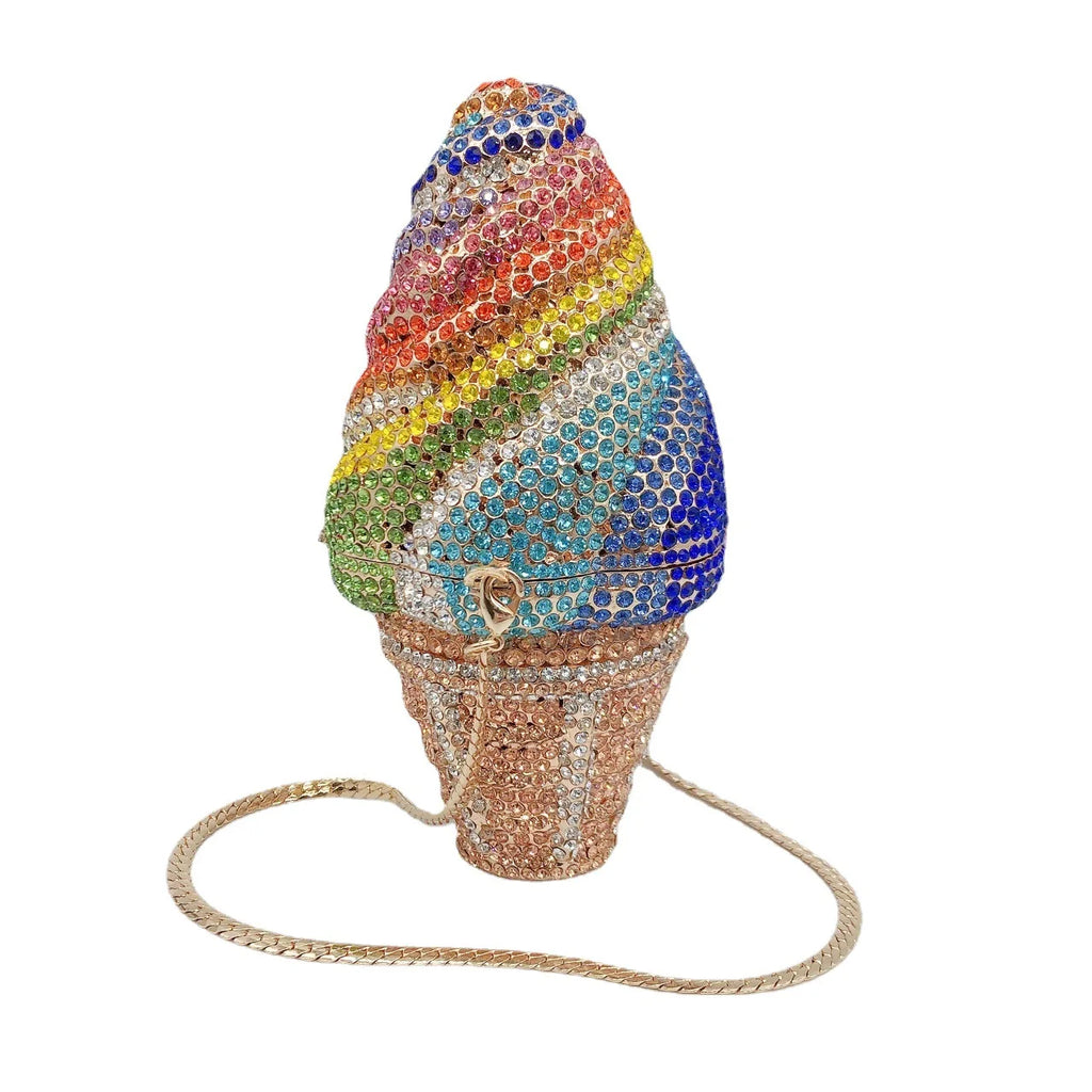 Nova chegada sorvete embreagens mulher colorido cristal bolsa aniversário baile de formatura diamante bolsa casamento festa de noiva presente saco noite