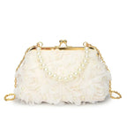 Doce estilo pérola corrente noite saco de embreagem malha macia renda dobrado bainha versão coreana bolsa crossbody para mulher