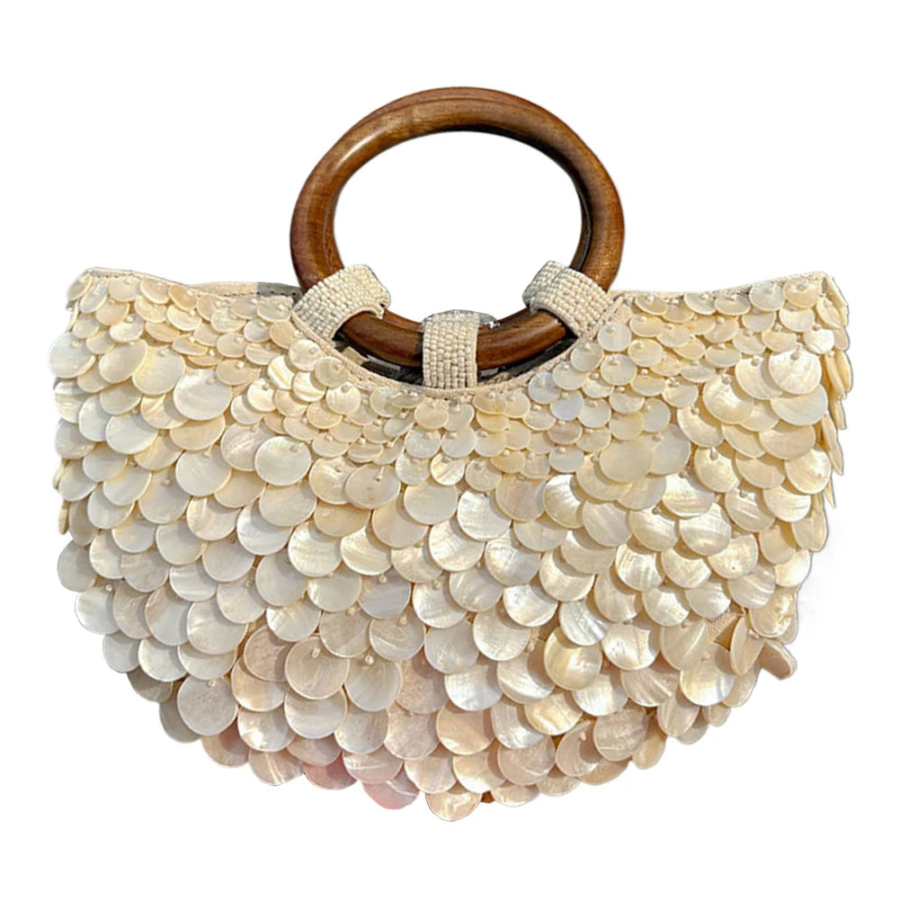 Concha frisada bolsa de embreagem artesanal alça superior saco luxo designer noite bolsa noite para as mulheres férias verão