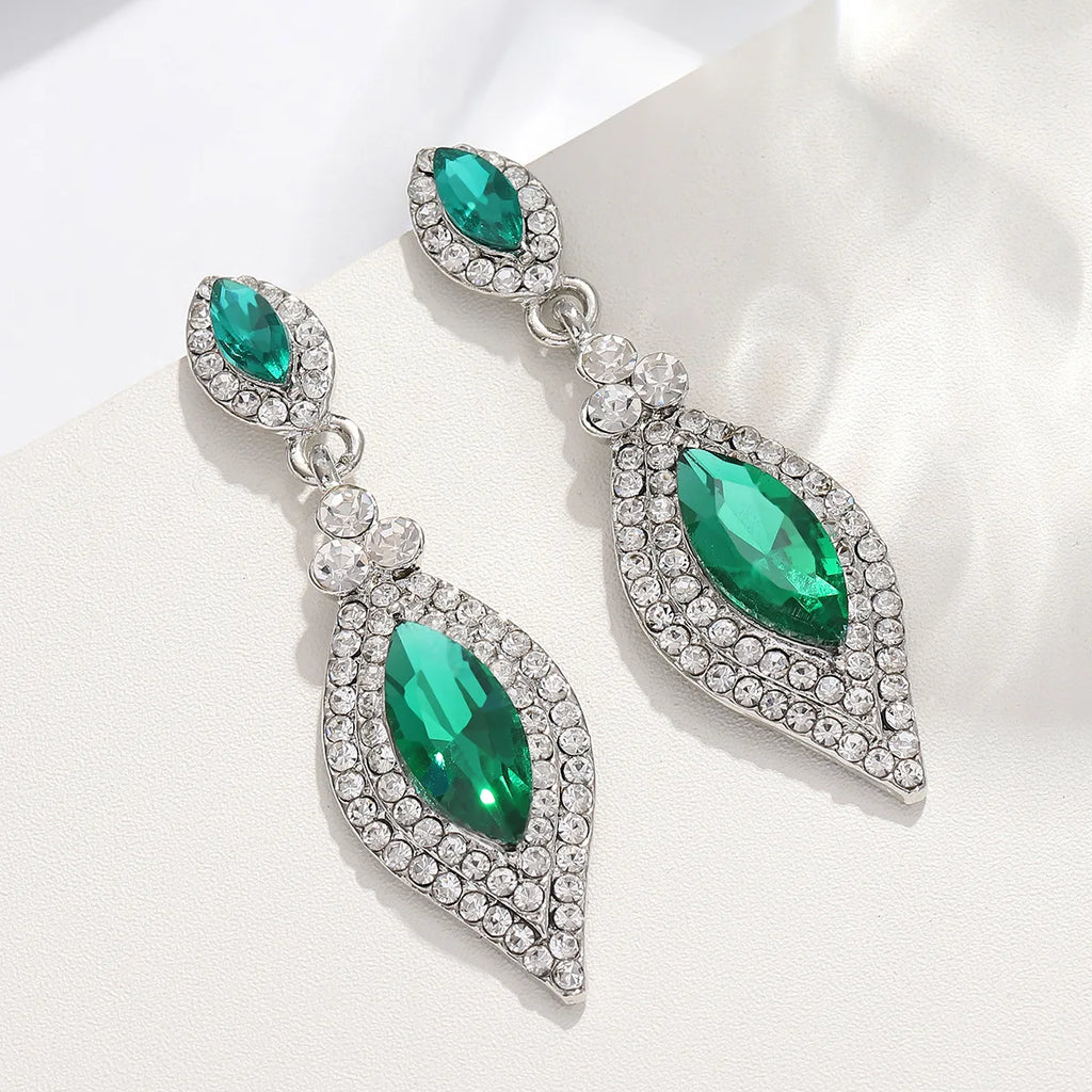 Luxo colorido esmeralda jóias brincos femininos retro folhas de cristal alta qualidade sentimento brincos longos para jóias femininas